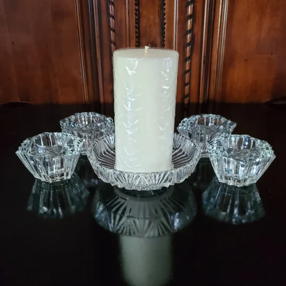 5pc "Prism" Crystal (4) Votive Holders & (1) 6" Crystal Bowl/Pillar🕯 Holder - Picture 11 of 16